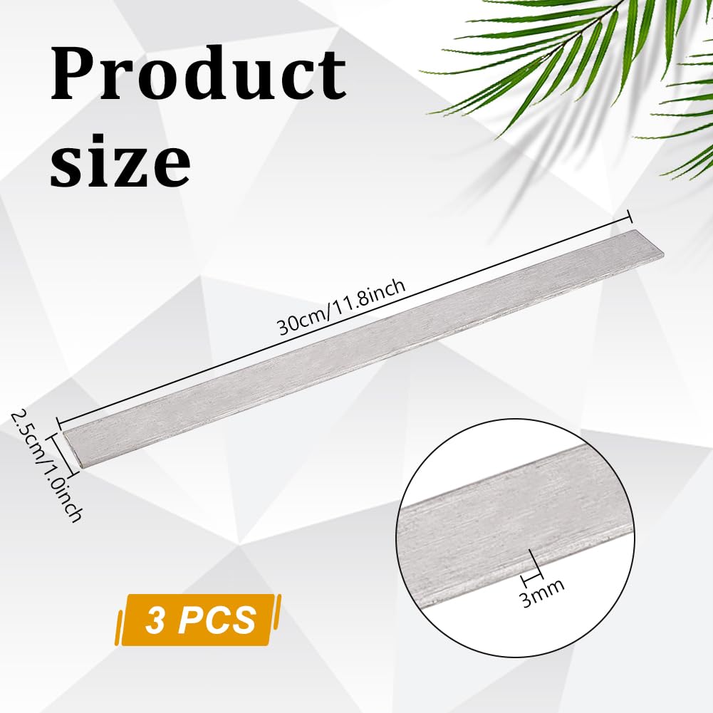 PH PandaHall 3pz Barre Piatte Acciaio Inox 304 Strisce Rifinitura Metallo 300x25mm Finitura Spazzolata Acciaio