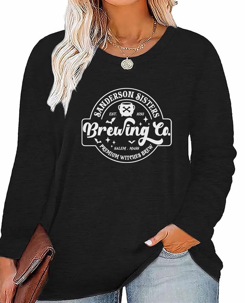 GeLivablePlus Size Women T Shirts Casual Pumpkin Coffee Graphic Print Design Halloween Long Sleeve