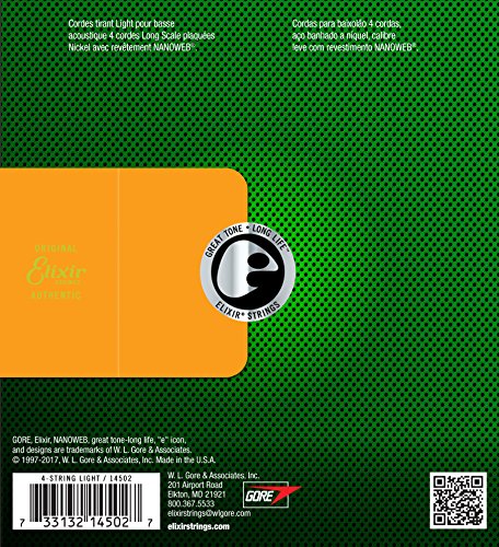 Elixir Strings 80/20 Bronze Acoustic 4-String Bass Strings W Nanoweb Coating, Long Scale, Light (.045-.100) #TOP2