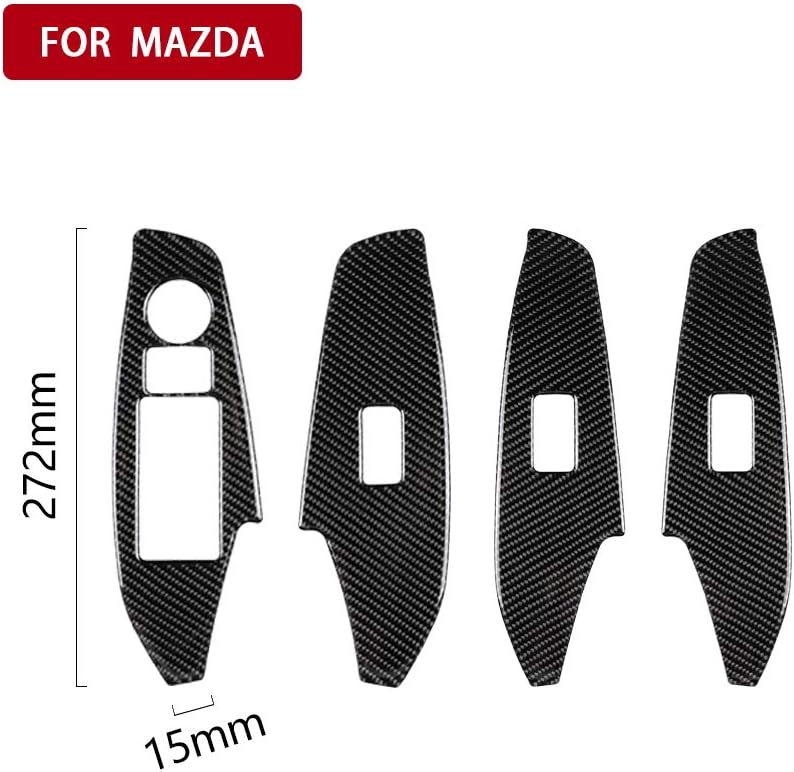 Carbon Fiber Interior Trim Overlay Full Kit for Dash, Console, Vents & Door Compatible with Mazda Axela (Mazda 3) 2013-2018 (Power Window Switch Panel (Driver))