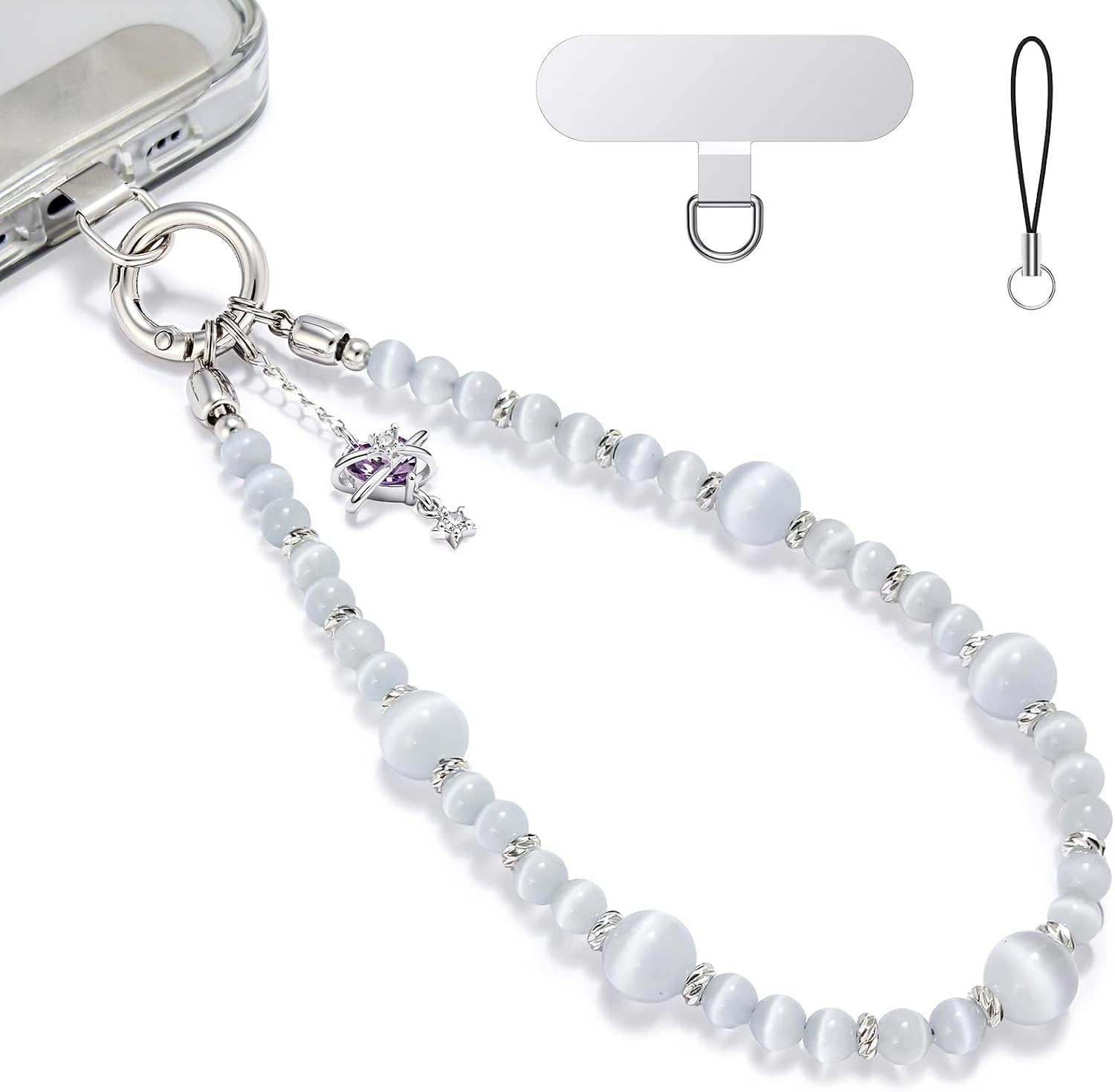 Phone Charm, Natural Stone Wrist Strap,Beaded Lanyard for Women, Crystal Cell Phone Strap with Gold-Plated Alloy Clasp,Chain for iPhone/Samsung,Anti-Drop Hand-Free Accessory