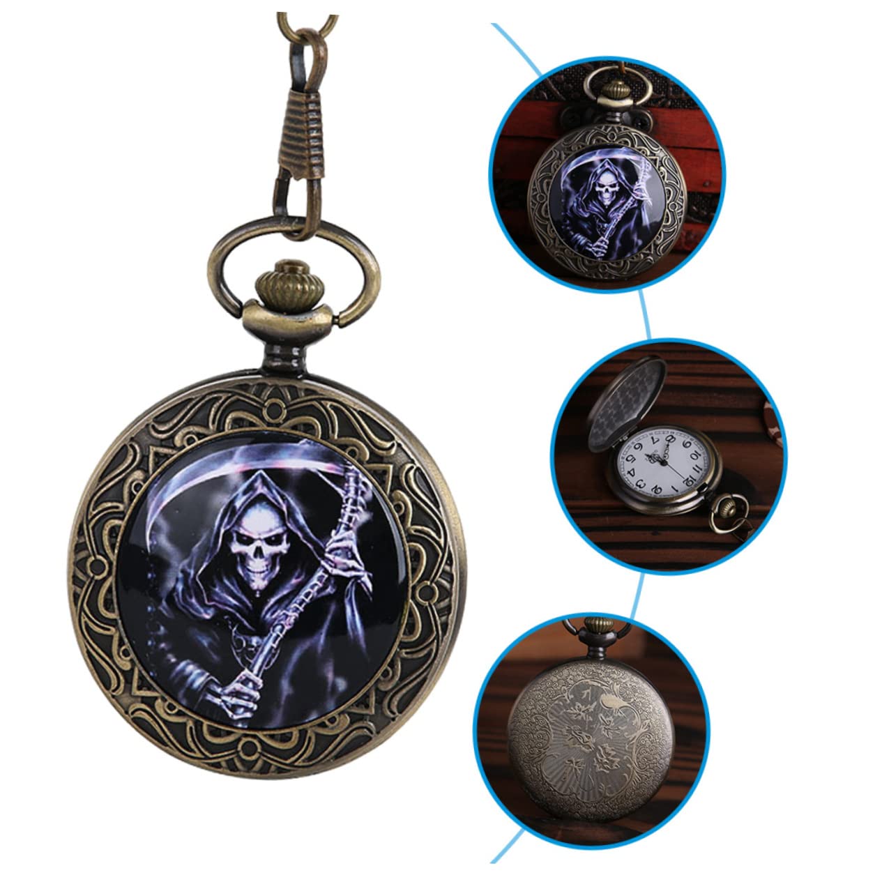 3piezas Reloj De Bolsillo Retro De Bronce Cadena Clásica Diseño Antiguo para Navidad Cumpleaños y Ocasiones Especiales