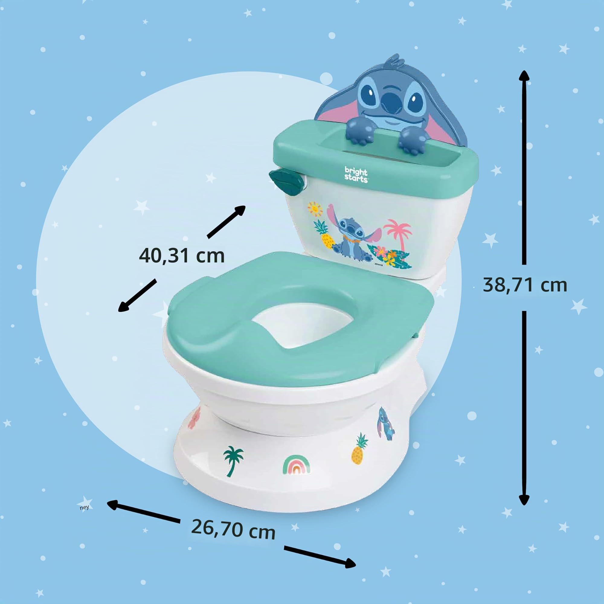 Bright Starts, Disney Baby Stitch My Size Vasino Bambini di Bright Starts, 2-in-1 Vasino con Suono di Scarico, Sedile WC Rimovibile, Include 12 Adesivi, Addestramento al Vasino, Da 18 Mesi