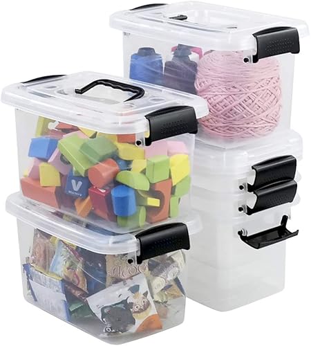 Miniatura 4 de Paquete de 6 cajas de almacenamiento de 5.5 cuartos de galón con tapas, pequeños contenedores de almacenamiento de plástico con asa