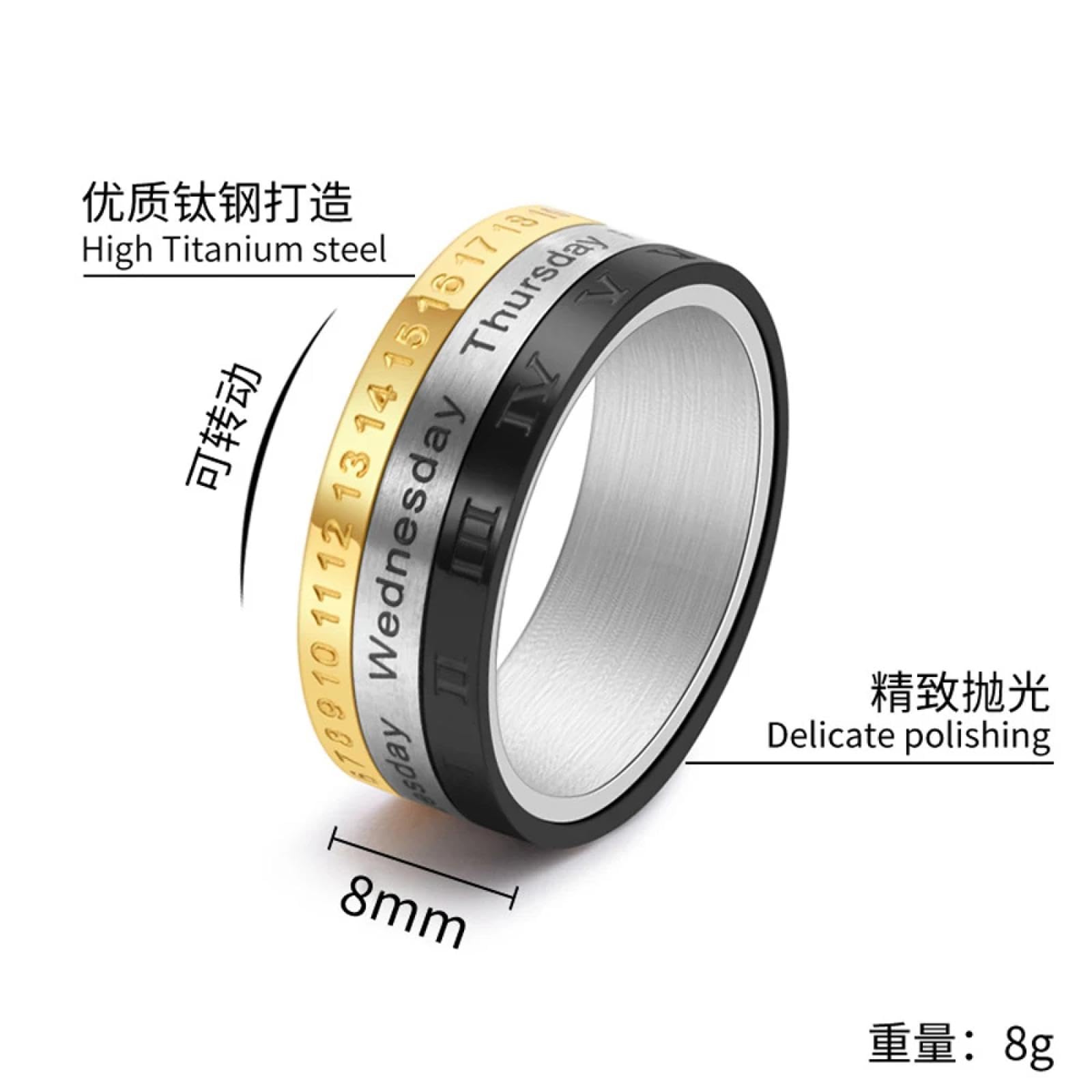 Ring Ringe Damen Bijouterie Herren Herren-Ring Mit Drehbaren Römischen Ziffern, Kalender, Datum, Schmuck, Verstellbares Band Für Den Täglichen Gebrauch, Modern