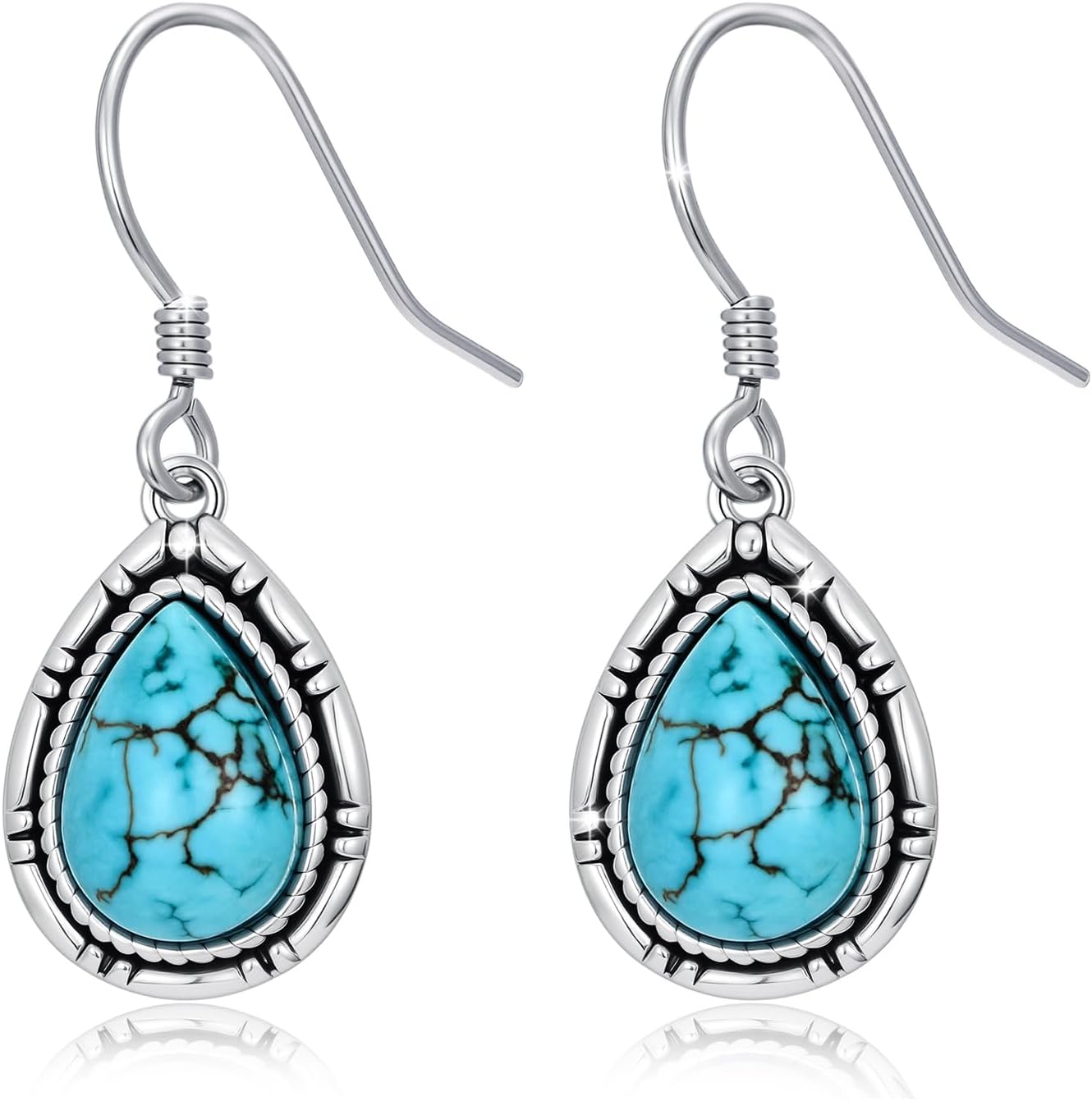 Natural Turquoise Earrings for Women 925 Sterling Silver Dangle Earrings Western Jewelry Turquoise Teardrop Earring Gifts for Wife Mother