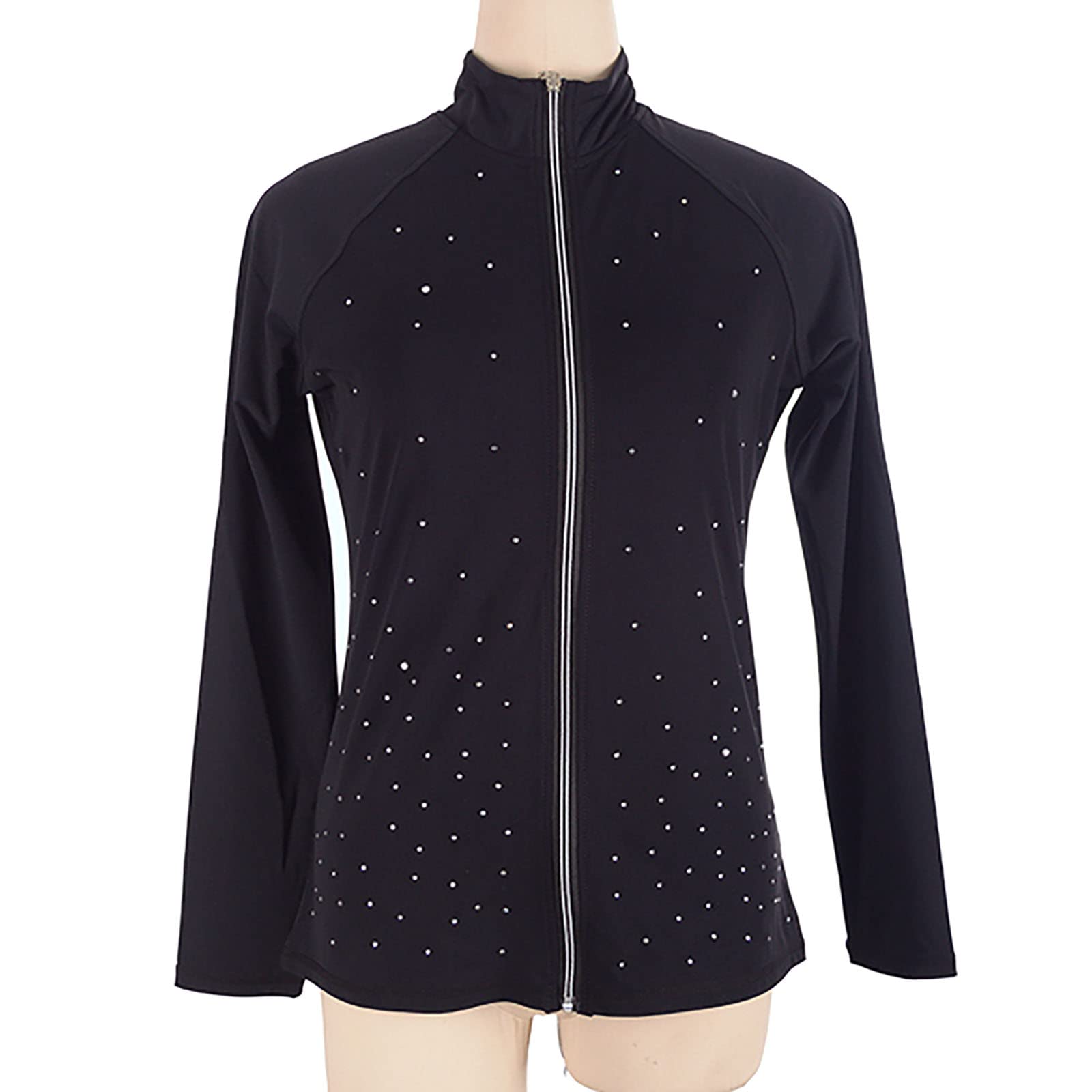 Youthful Flying Giacca Da Pattinaggio Artistico Con Zip Per Donne E Ragazze Top Da Pattinaggio Ghiaccio Costumi Da Allenamento Neri Maniche Lunghe(Size:l, Color:Nero-Thin