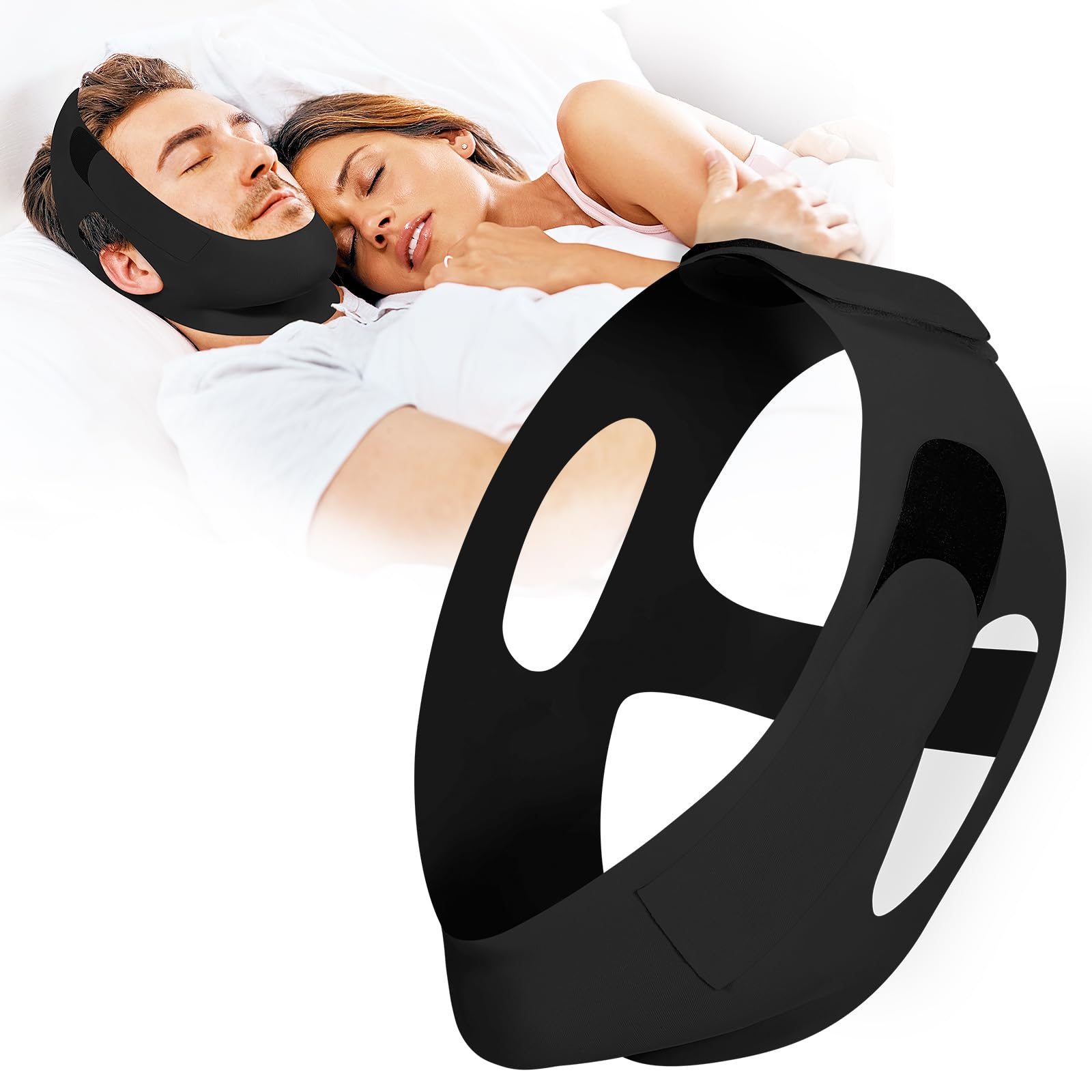 OHALEEP Anti Snore Chin Strap for CPAP Users, Snore Stopper with Adjustable Velcro, Chin Strap for Sleeping Comfortable Stop Snoring Solution, Anti Snoring Devices Breathable and Reusable, Black, M
