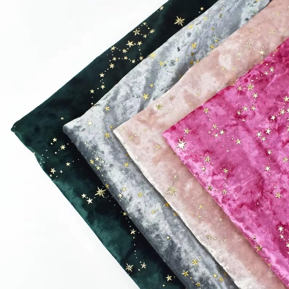 Tela De Terciopelo De Poliéster Y Elastano - 78,74x62,99 Pulgadas, Estampado De Estrellas, Tejido De Punto Tricot Elástico Y Resistente Al Deshilachado For Vestidos Y Manualidades(Beige)