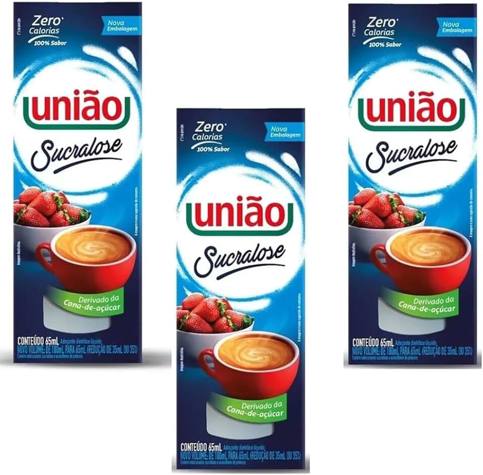 União Sucralose Adoçante Líquido Zero Calorias, Derivado da Cana-de-Açúcar, 65mL, Kit com 3 Unidades