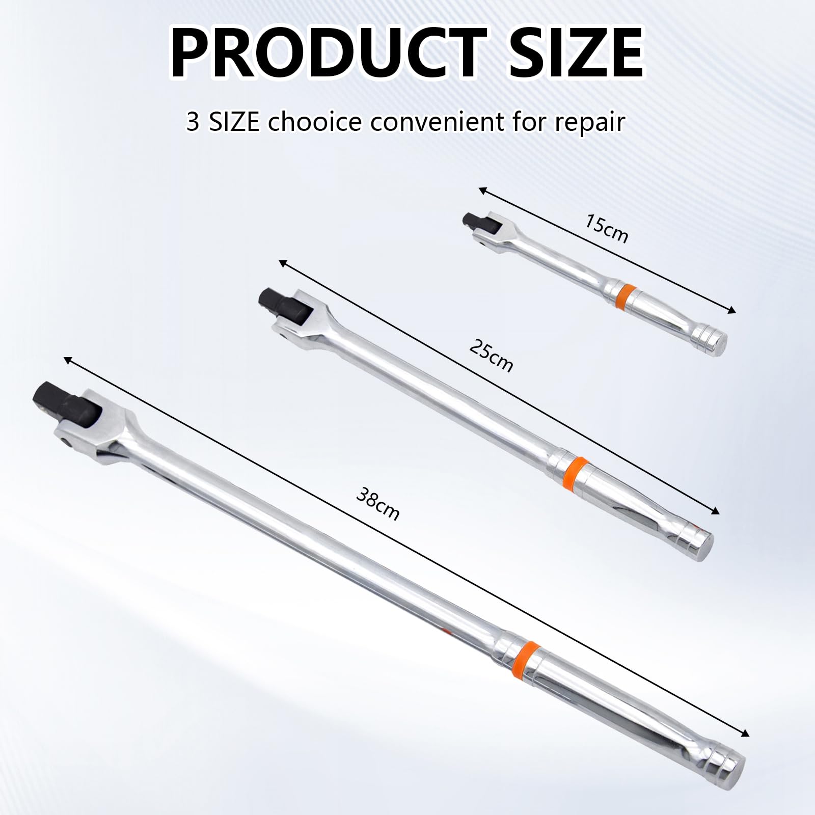 3 tlg Gelenkgriff, Gelenkschlüssel Set, 1/4" 3/8" 1/2", Flexibler Kopf, 16cm 25cm 40cm Länge, Steck Drehgriff für Stecknüsse für Auto Reparatur Radmuttern Haushalt und Werkstatt