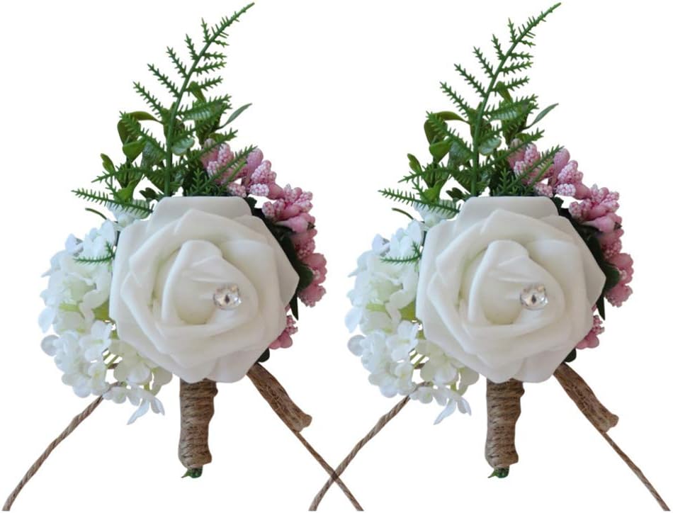 Tomaibaby 2Pcs Silk Rose Corsage Boutonniere for Groom Bridegroom Wedding Buttonholes Flower Pin for Formal Party Celebration