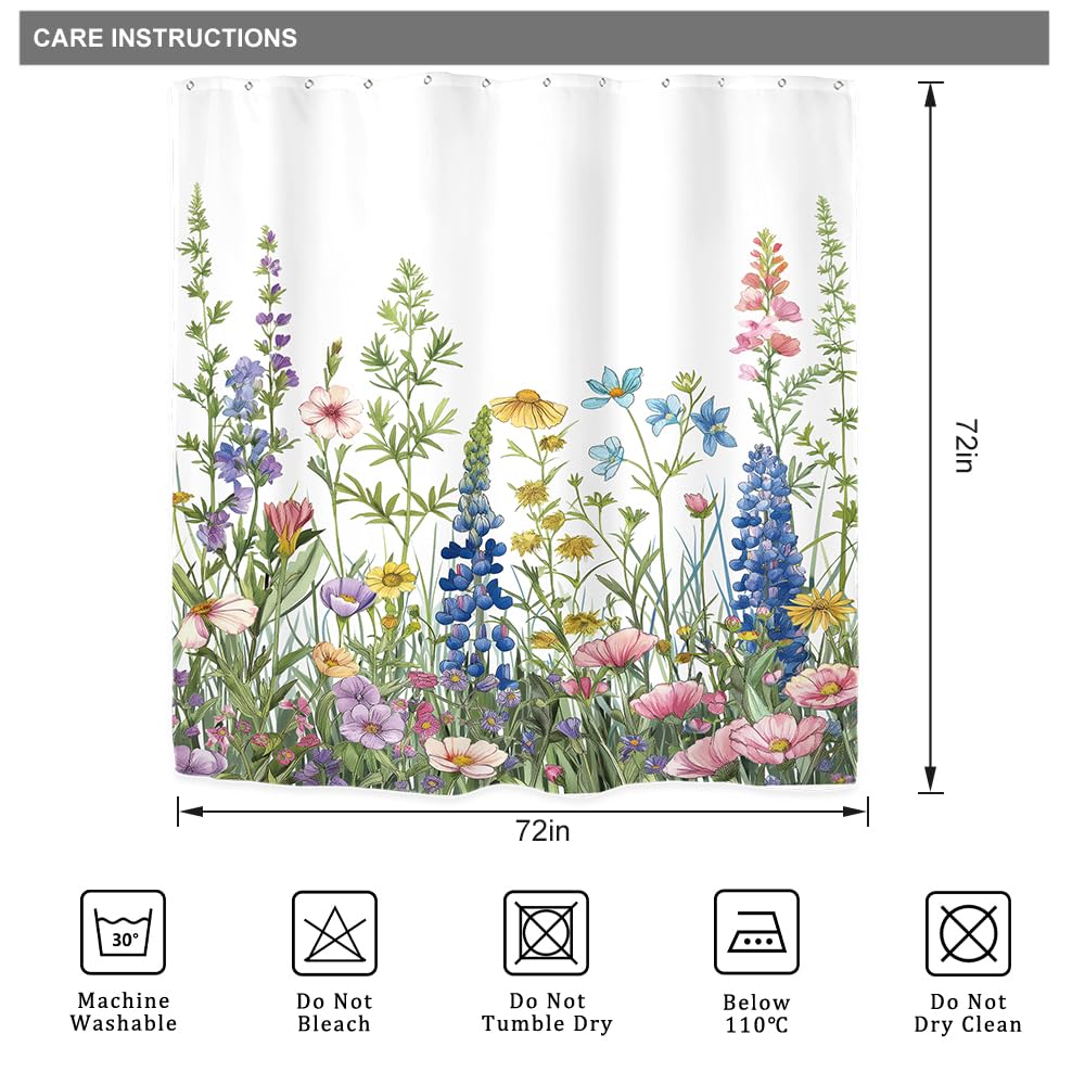 Cortinas De Ducha Florales Para Baño, Cortina De Ducha De Tela Brillante Con 12 Ganchos Multicolor 72 ×72 Jamw Sencillez