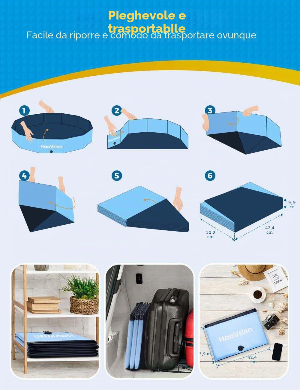 HaoVrisn Piscina per Cani Grandi, 120x30CM Piscina Bambini e Animali Domestici, Antiscivolo e PVC Ispessito, Piscina Cani con Toppe e Valvola di Scarico