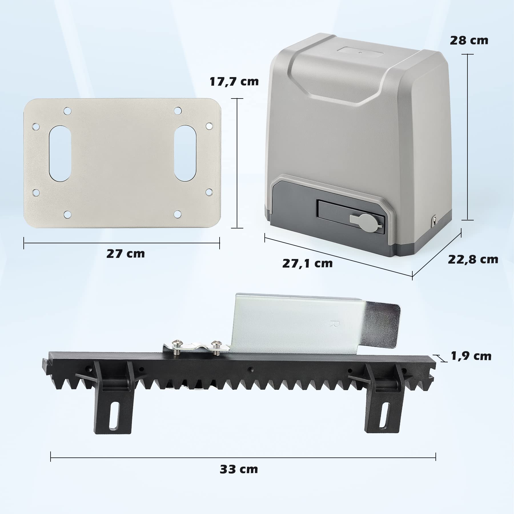 CO-Z Napęd do bramy przesuwnej, zestaw do 1500 kg, napęd do bramy garażowej 550 W, z 2 pilotami zdalnego sterowania, otwieracz bramy z 12 nylonowymi drążkami zębatymi przesuwnymi AC