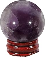 Vista 1 de Bola de cristal curativo de amatista de 1.575 in, decoración del hogar, esfera de adivinación Fengshui con soporte de madera