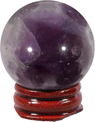 Bola de cristal curativo de amatista de 1.575 in, decoración del hogar, esfera de adivinación Fengshui con soporte de madera