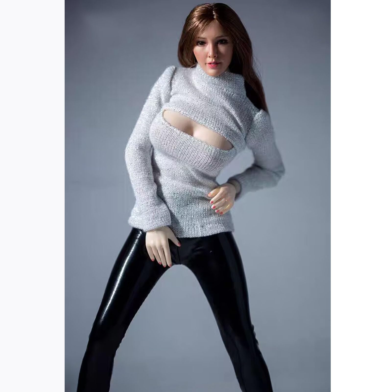 Pull moulant extensible gris 1/6 vêtement femme figurine JO TBL - 4