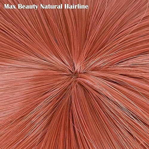 Image of LABEAUTE Anime Dark Orange Wig for Girls Women Cosplay Wig Long Curly Cosplay Wig with Bangs for CSM + Cap