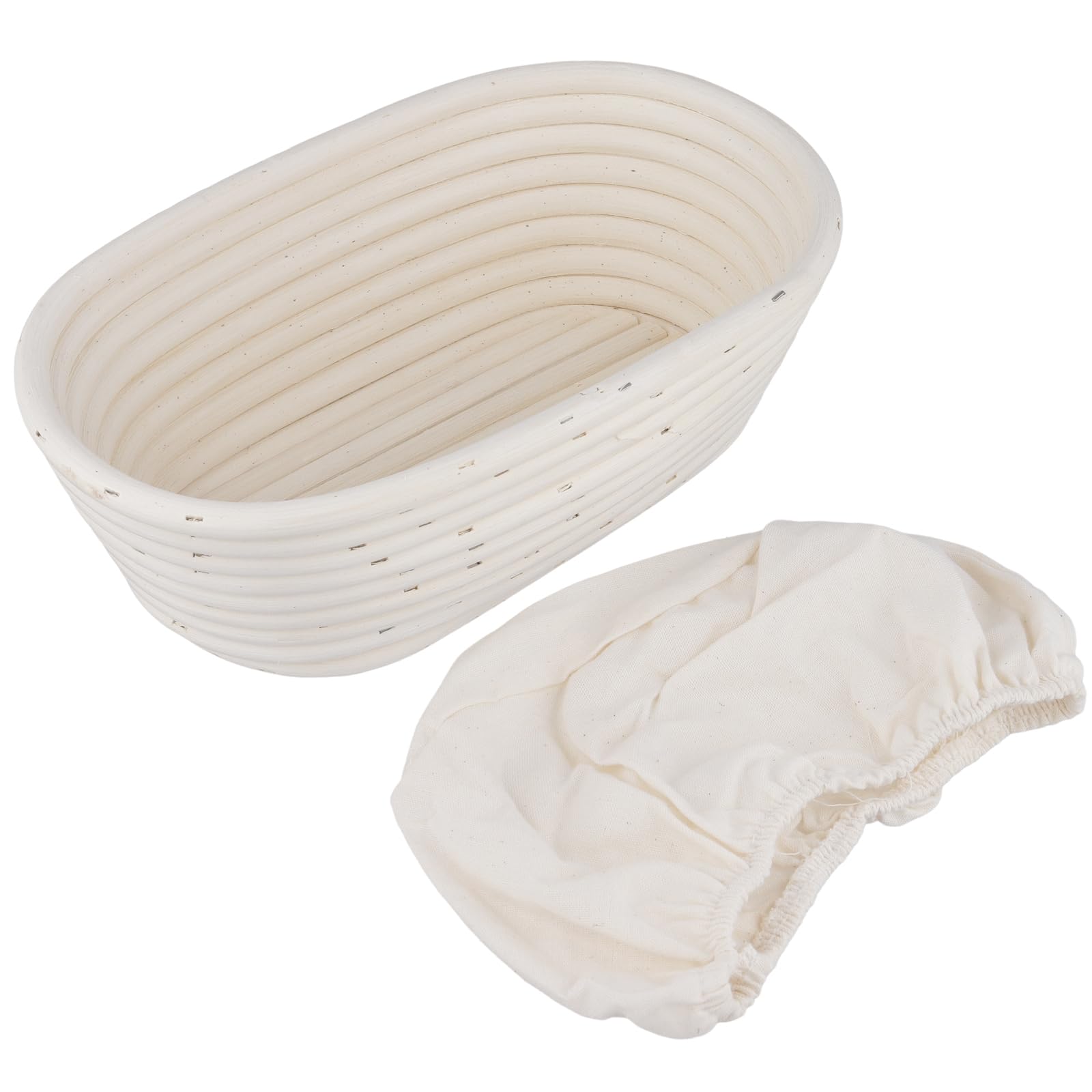 Lot de 2 paniers de fermentation ovales de 25 x 15 x 8 cm avec insert en lin - Corbeille à pain ovale en rotin naturel pour pain fait maison