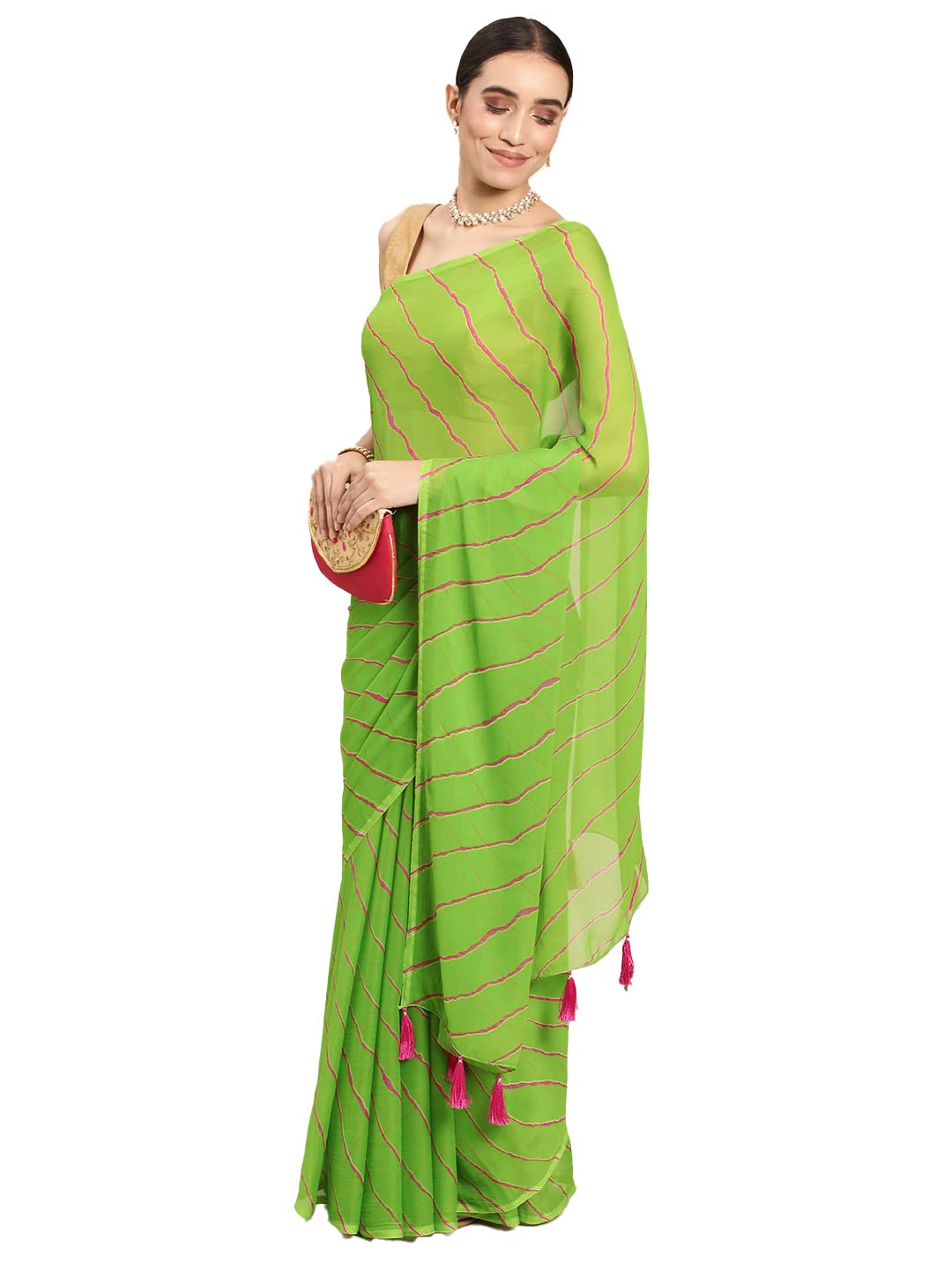rani saahiba Women's Chiffon Lehriya Printed Saree Without Blouse-picture-23