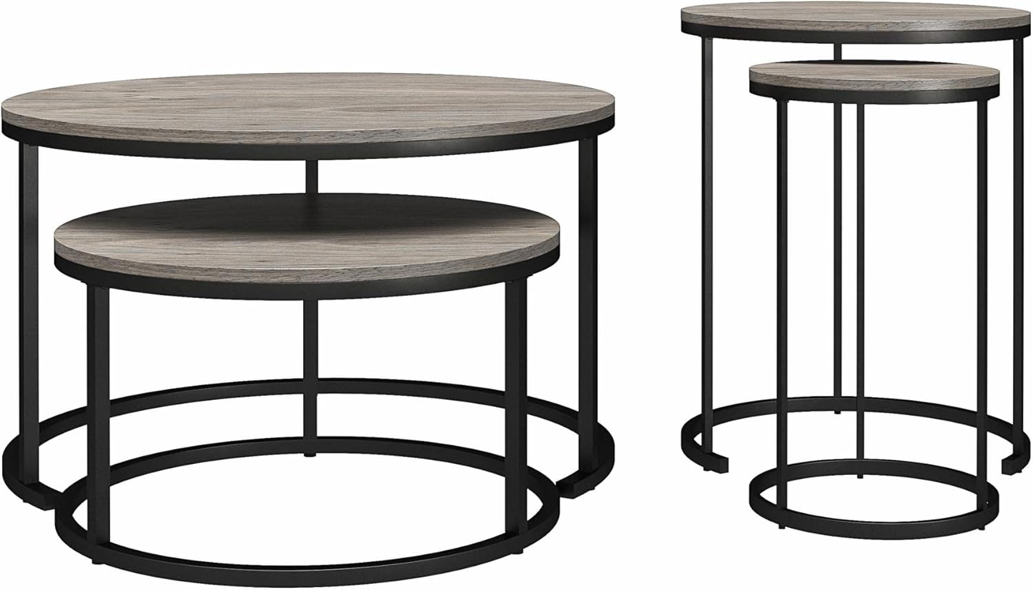 Ameriwood Home Camdale 4-Piece Nesting Coffee and End Table Bundle, Gray Oak