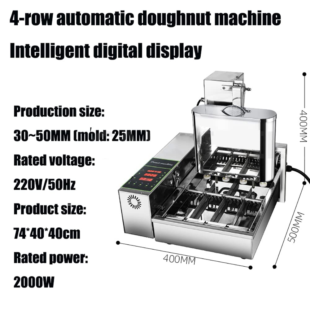 Macchina per fare ciambelle completamente automatica Macchina per fare ciambelle automatica commerciale a 4 file da 2000 W con tramoggia da 5,5 litri, friggitrice per ciambelle a vibrazione automatica