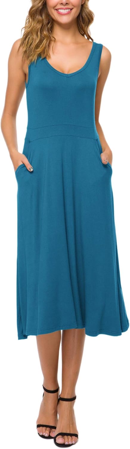 Urban CoCo Women's Summer Casual Sleeveless Flared Midi Dress Swing T-Shirt Dresses with Pockets - Image 3