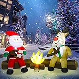 Joliyoou Christmas Inflatable Decorations, 7FT Blowup Santa and Reindeer Roasting Marshmallows Over Campfire, Lighted Xmas Inflatable for Yard Front Door Outdoor Indoor Decor