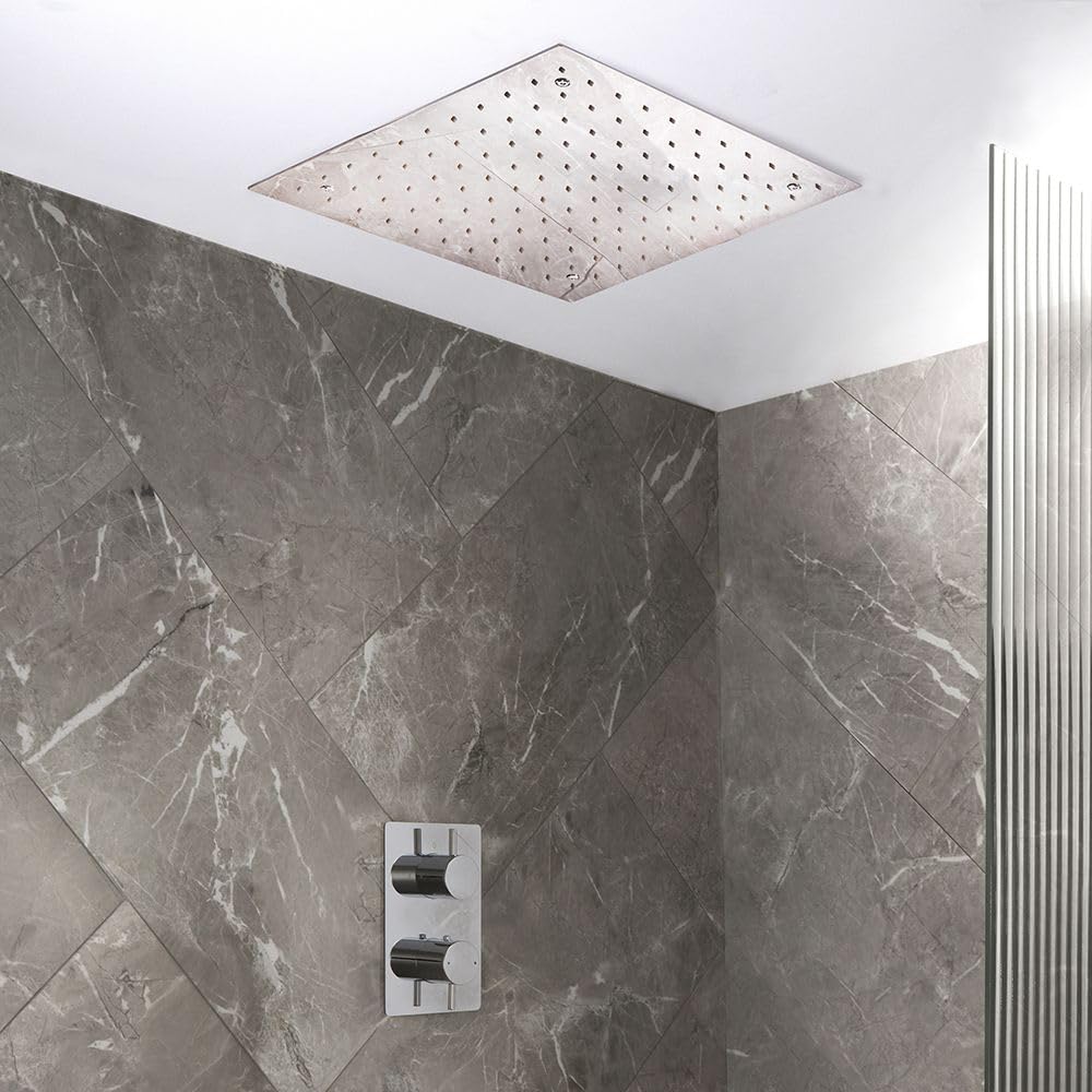 Milano Chrome Otto Thermostatic Mixer Valve 400Mm Recessed Square Rainfall Shower Head