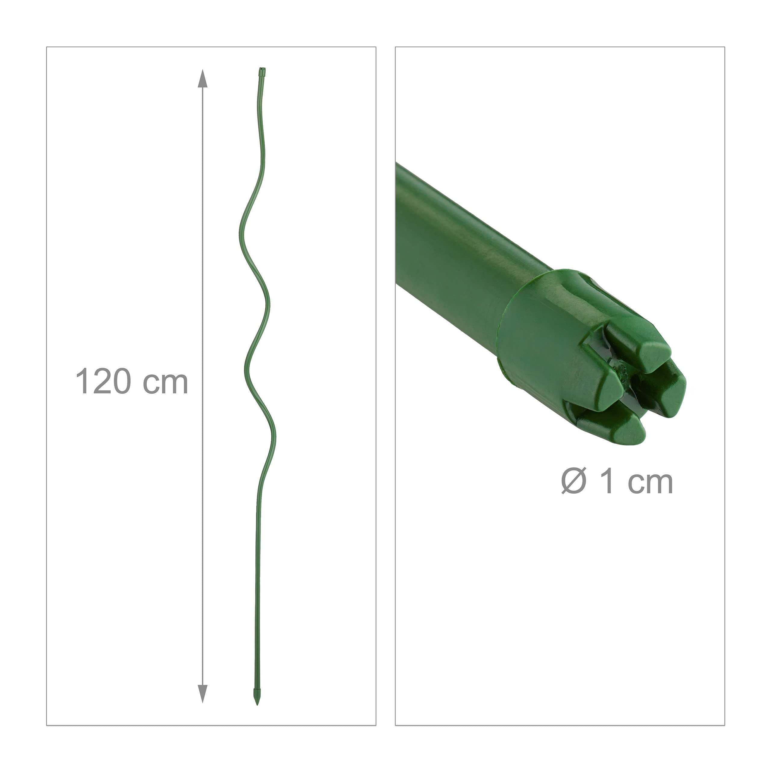 Relaxdays Tuteur à tomates en Lot de 20, Longueur 120 cm, diamètre 10 mm, métal Inoxydable (Acier) et PE, Vert