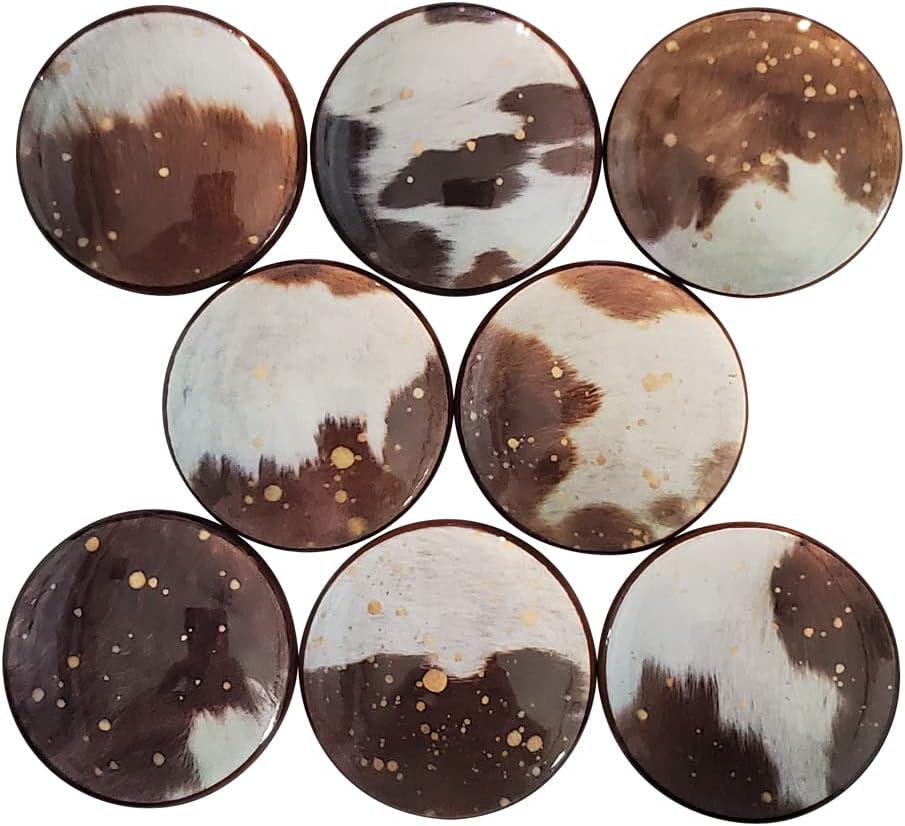 Twisted R Design Western Kitchen Cabinet Knobs, Vintage Drawer Knobs, Western-Themed Cabinet Handles, Vintage Wood Handles, Dresser Knobs (Set of 8 Gold Splatter Cowhide)