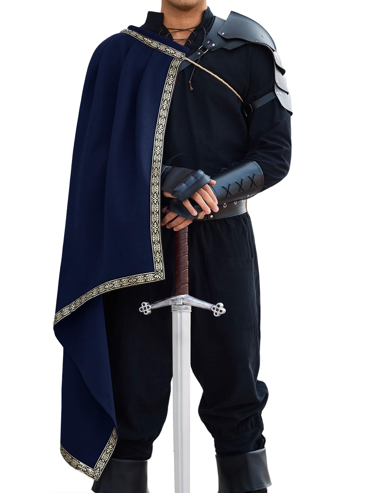 Runcati Mens Renaissance Shawl Half Shoulder Cape Medieval Samurai Cloak LARP Warrior Ren Faire Halloween Costume