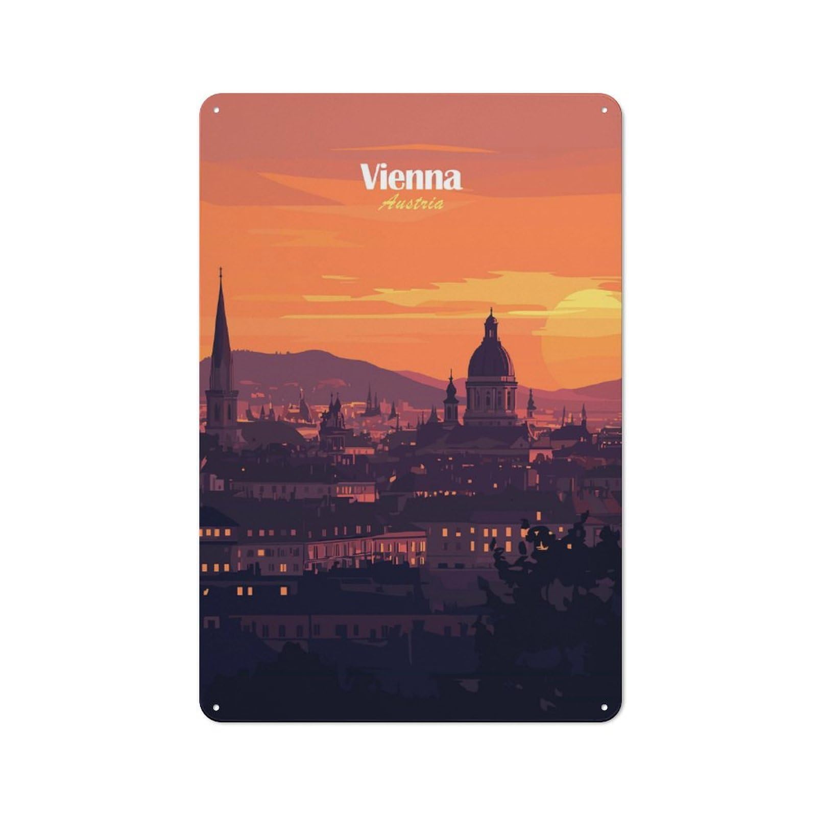 Industrial Vienna Sunset Skyline Retro Metal Sign 30x20cm, Shed Wall Plaque for Garage, Workshop, Shed Or Utility Room