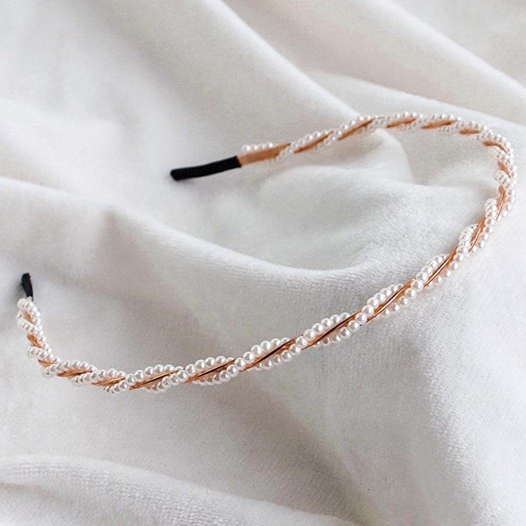 Wedding Hair Bands Twist Pearl Headbands White Beaded Hair Hoop Bride Hair Accessories for Women and Girls
