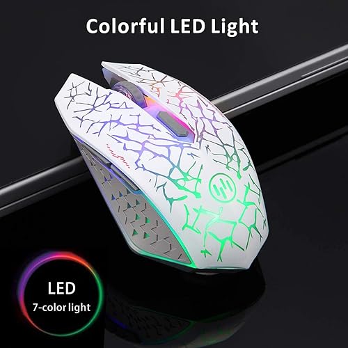Miniatura 3 de TENMOS K6 - Ratón inalámbrico para juegos, mouse óptico LED silencioso recargable con receptor USB, 3 niveles de DPI ajustables y 6 botones,