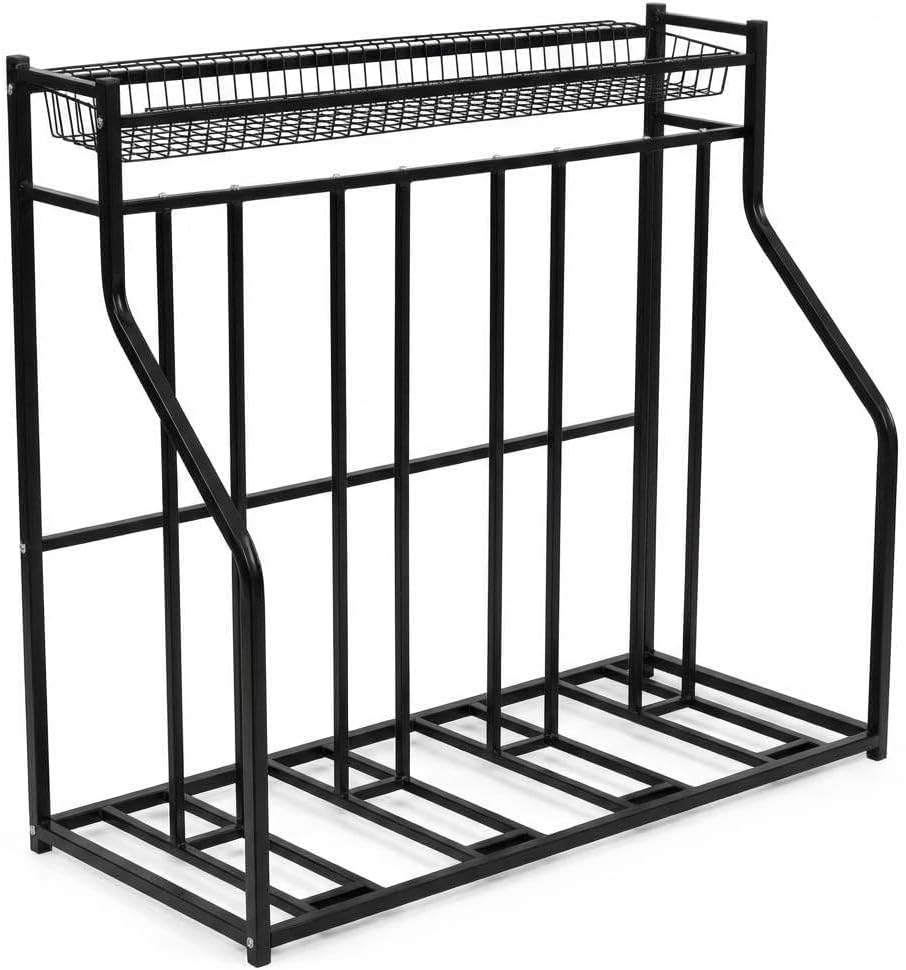 Adjustable 4-Bike Indoor Rack with Storage Basket, Heavy-Duty Stainless Steel Garage Organizer for All Bike Types