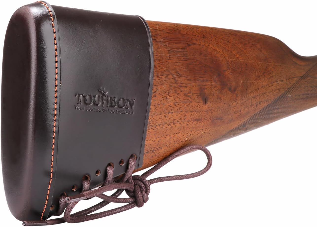 TOURBON Leather Recoil Pad Hunting Shooting Recoil Reduction for Shotgun Rifle Slip On Buttstock Extention Protective Cover