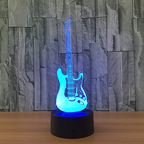 Cirkooh Electric Guitar 3D Optical Illusion Lamp 7 Colors Change Timing Remote Control and Touch Button LED Night Light Gifts Toys - Thumbnail 6
