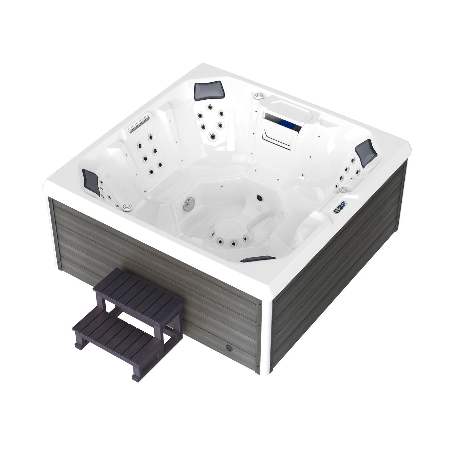 Tronitechnik® Outdoor Whirlpool Spa TORCELLO außen Badewanne weiß 210cm x 210cm mit Heizung, Hydromassage und Farblichtherapie