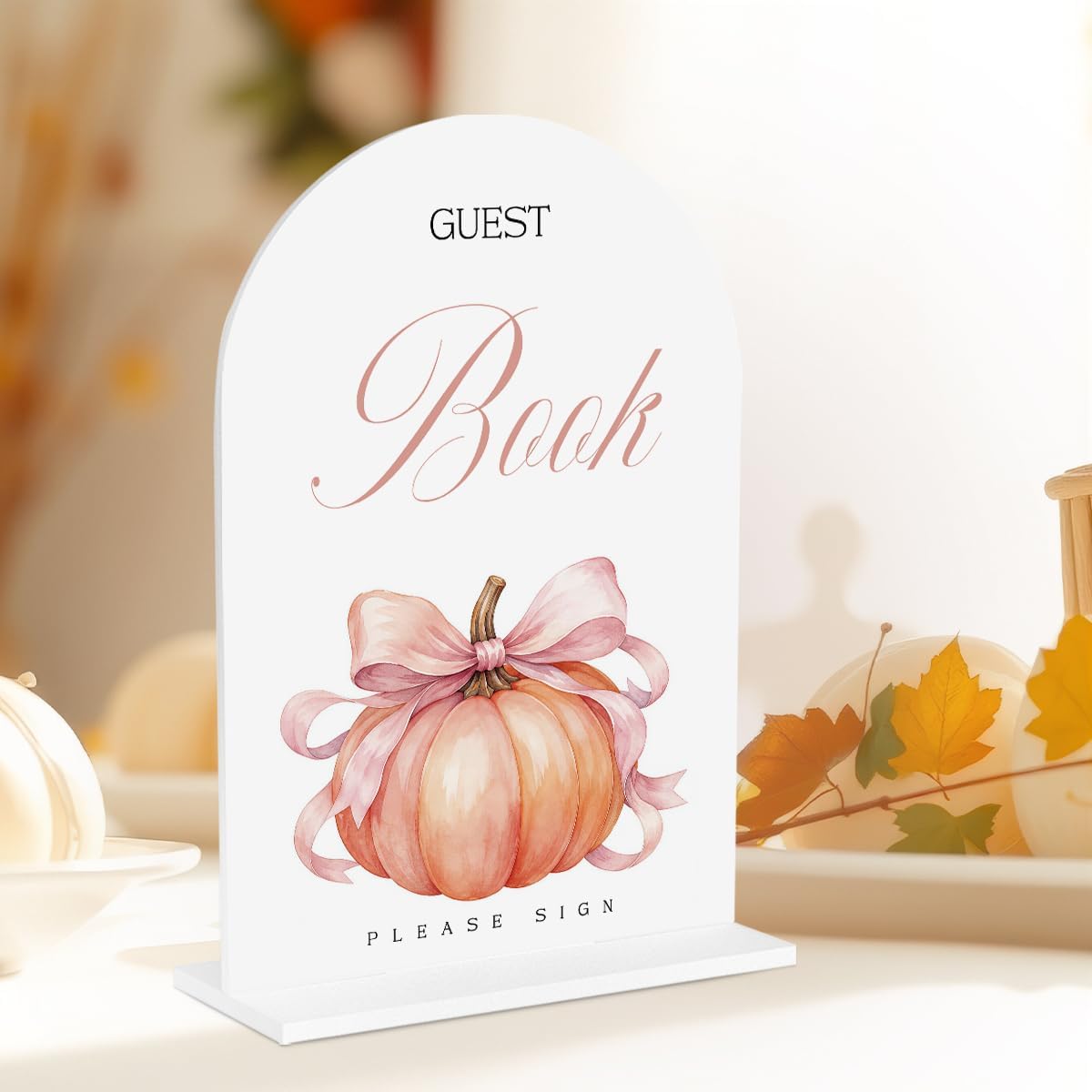 Fall Baby Shower Decorations Pink Pumpkin Bow Table Decor Sign 14 image 4