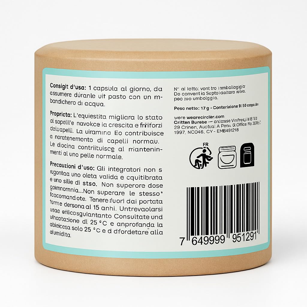 Circles GROW – Integratore Anti Caduta e Ricrescita Capelli Donna | Biotina, Saw Palmetto, Equiseto, Ferro | Capelli e Unghie | Senza Zuccheri né Edulcoranti | 30 Capsule