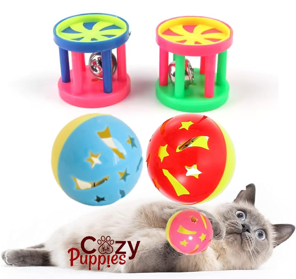 Cozy Puppies 4Pcs Random Colors Pet Cat Kitten Play Balls Jingle Bell Pounce Chase Rattle for Cat Dog Training Playing Practice Premium Cat Balls with Bell (B0D8G22TYJ) Amazon Price History, Amazon Price Tracker