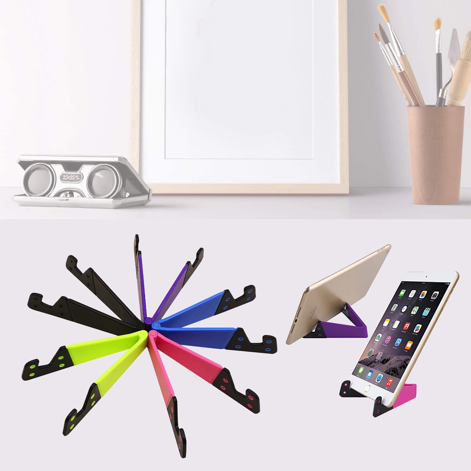 Supporto Per Telefono Pieghevole A Forma Di Orsetto Con Paillettes Epossidiche 3D - Accessorio Da Scrivania Multicolore, Regalo Simpatico - 2