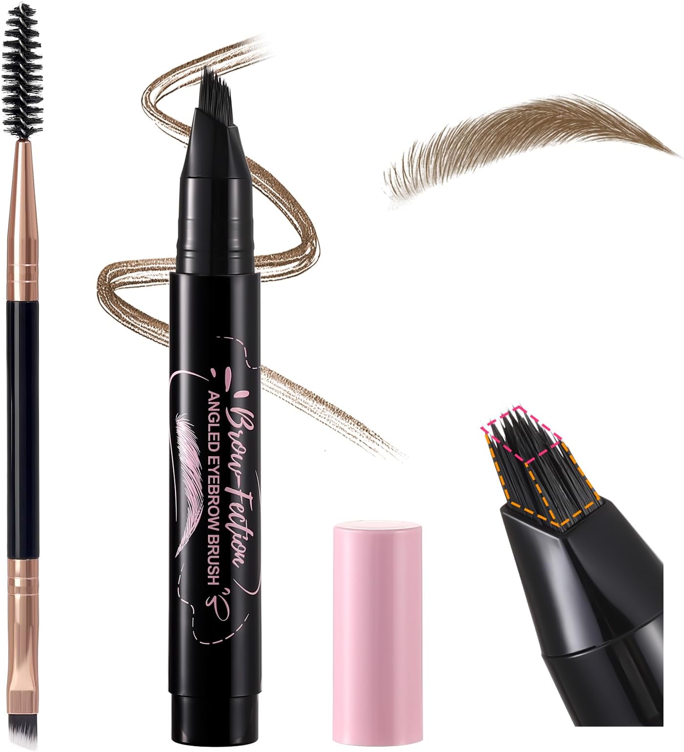 Liquid Microblading Eyebrow Pencils for Women–Waterproof, Quick-Drying, Eye Brow Pen with Angled Brush, Brow-Fection Natural Hair-Like Strokes, with Eyebrow Brush for Blending 01 Brown