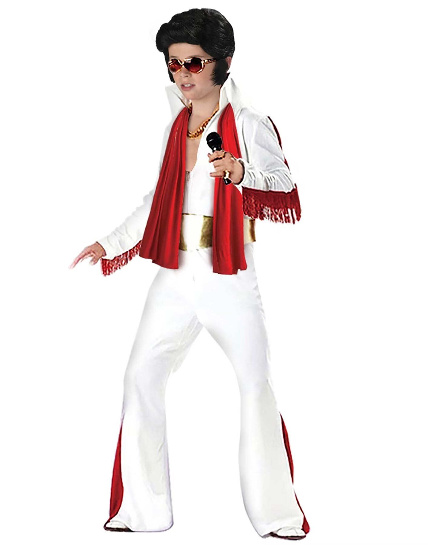 Halloween Costumes for Kids 5 Pieces-Jumpsuit Wig Sunglasses Belt Red Scarf- Role Play Cosplay Dancewear for Boys Girls 60s 70s 80s Fancy Ddress Costume Kids Christmas Carnival Musical Party - Image 4
