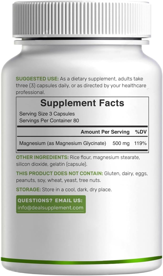 Max Strength Magnesium Glycinate 500mg Per Serving, 240 Capsules | 100% Chelated for Easy Absorption | Essential Mineral Supplement for Muscle, Sleep, & Heart Health - Image 6