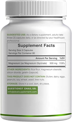 Miniatura 6 de Max Strength - Glicinato de magnesio de 500 mg por porción, 240 cápsulas | 100% quelado para una fácil absorción | Suplemento mineral esencial para