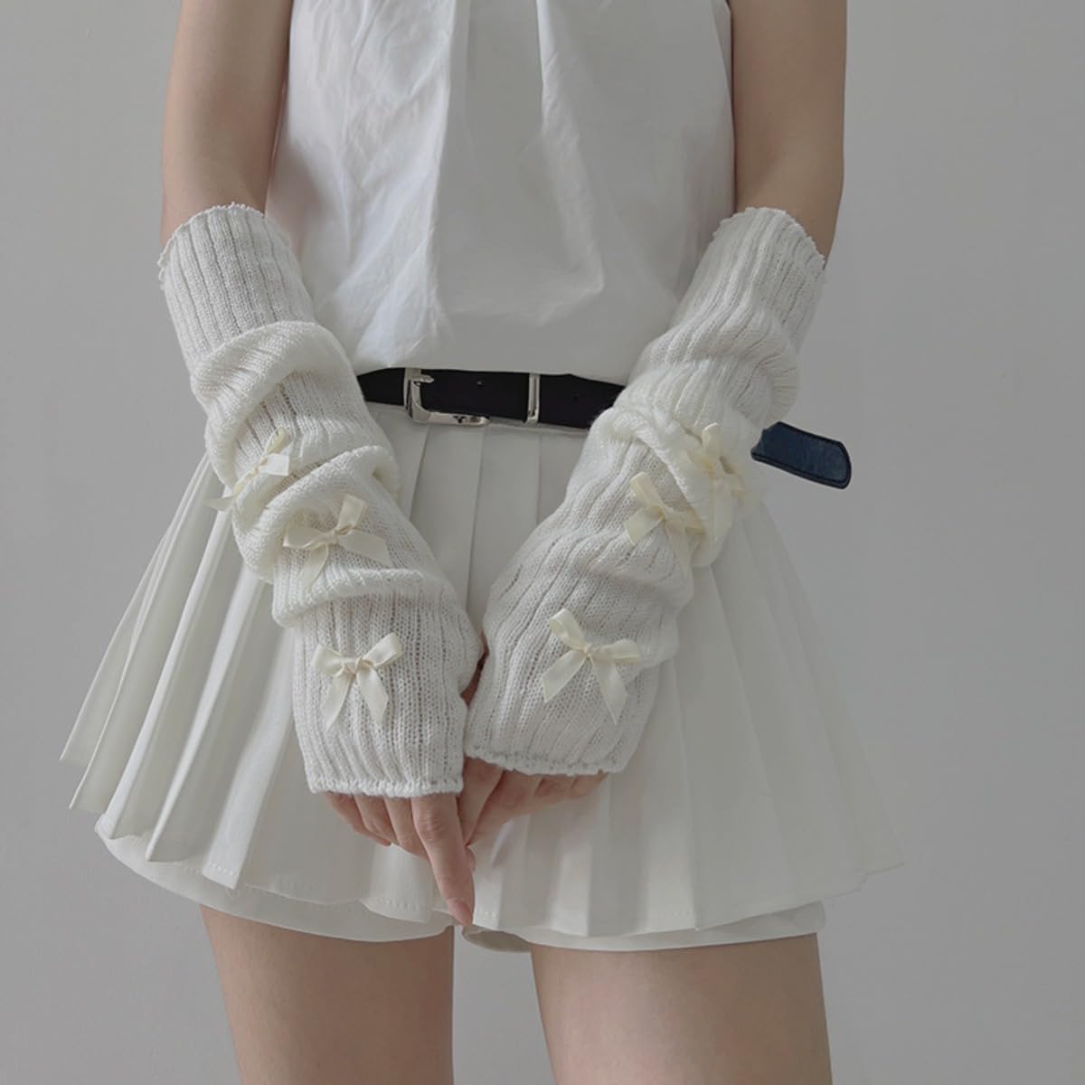 Women's Cute Y2K Arm Warmers Kawaii Knitted Arm Sleeve Fashion Gothic Punk Style Fingerless Sleeve - Image 3