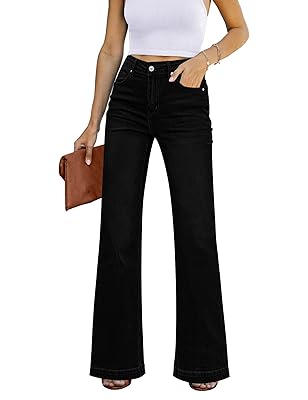 GRAPENT Womens Flare Jeans High Waisted Wide Leg Baggy Jean for Women Stretch Denim Pants